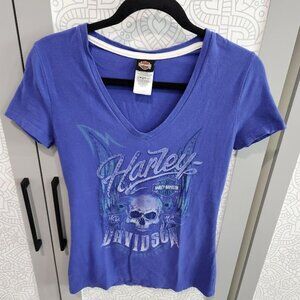 Ladies Seminole Harley Davidson Tee Purple with Skull and Bling Size Small